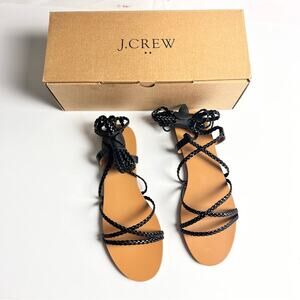 J.Crew Women's Black Low Heel Braided Ankle Wrap Sandals Sz 7
